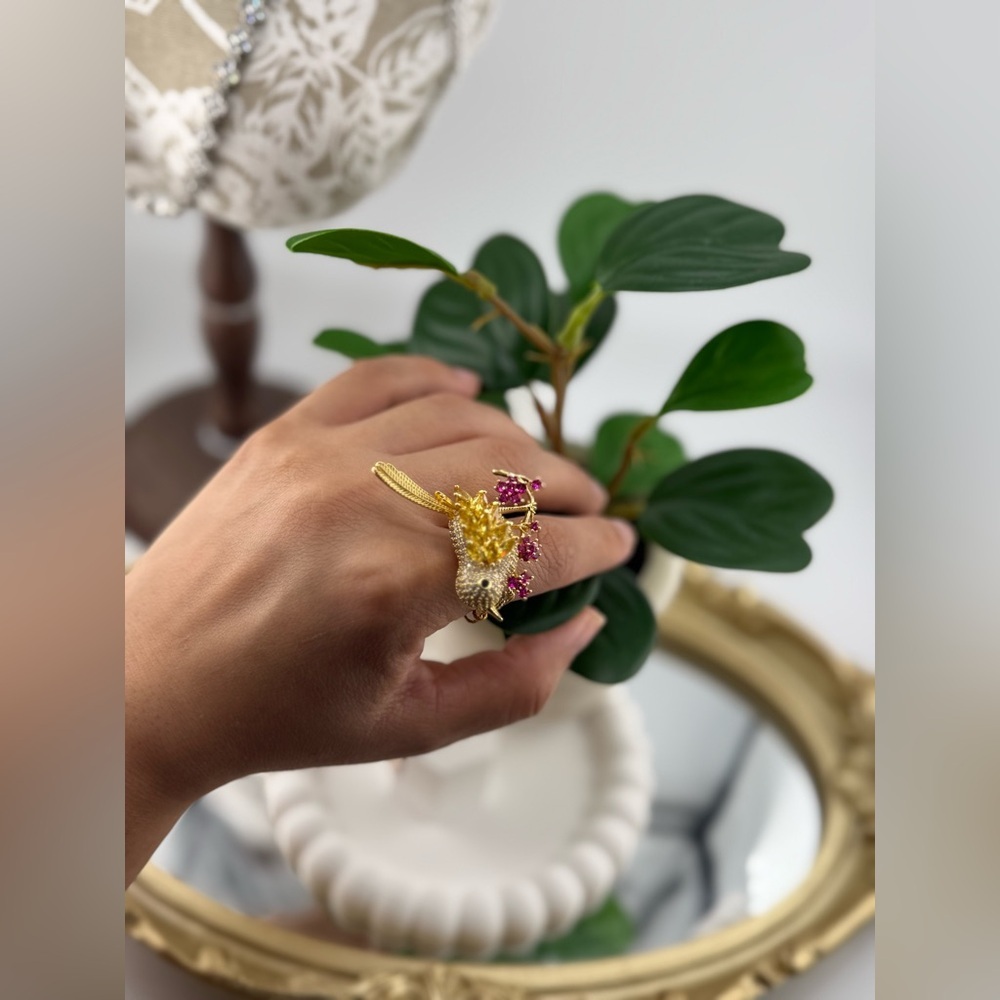 Gold Bird Statement Ring – Crystal & Ruby Red Accents 🐦✨ - Picture 11 of 13